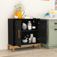 HLR 30.7"W Black Accent Cabinet with 2 Doors, Entryway Cabinet with Gold Trim, Modern Buffet Sideboards