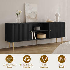 HLR 67 In Fluted TV Stand for TVs Up to 75 Inch, Mid Century Modern Entertainment Center with Storage, Black