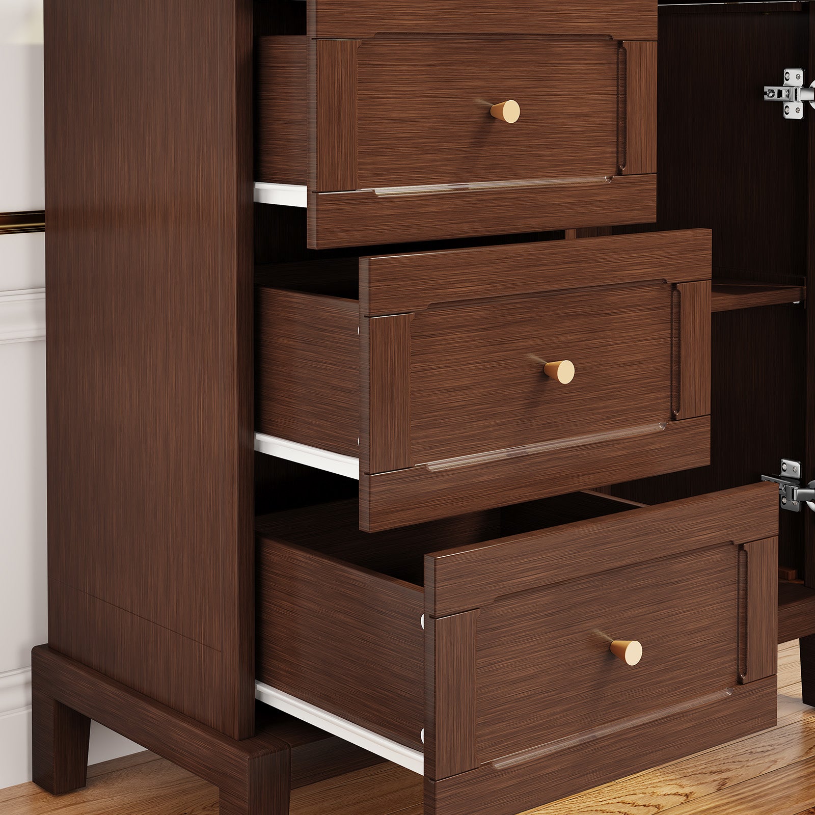 HLR Modern 32"W Accent Cabinet 3 Drawers & Door, Wood Sideboard with Storage for Living Room, Brown