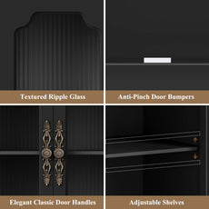 HLR 58'' Large Sideboard Buffet Cabinet with Storage, 4 Glass Modern Credenza Table for Kitchen, Black