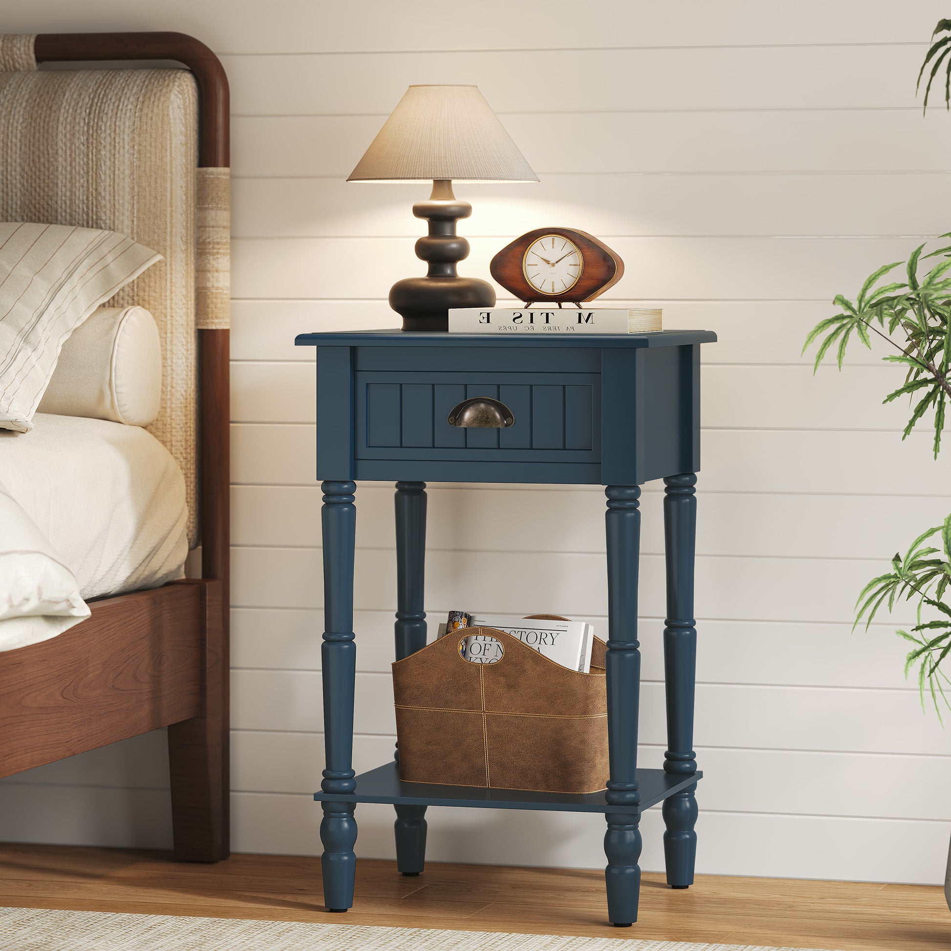 CBJCBJ 26.8"H Retro Nightstands Set of 2, Side Table with Drawers and Open Shelves, for Bedrooms and Sofas,Blue