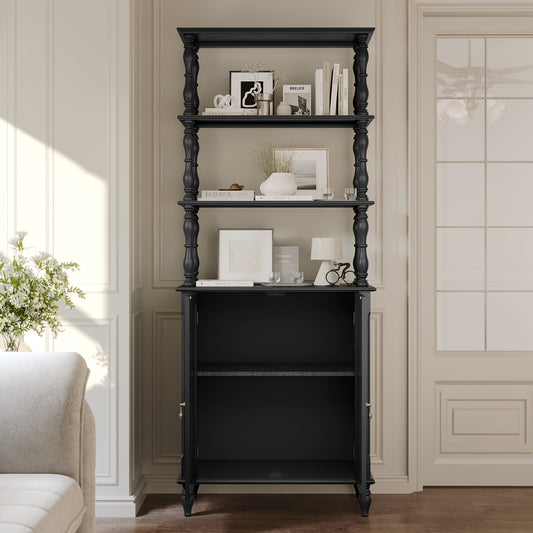 CBJCBJ 77.5" Retro Bookcase with Storage Cabinet and Removable Display Shelf, Suitable for Living Room, Study Room,Black