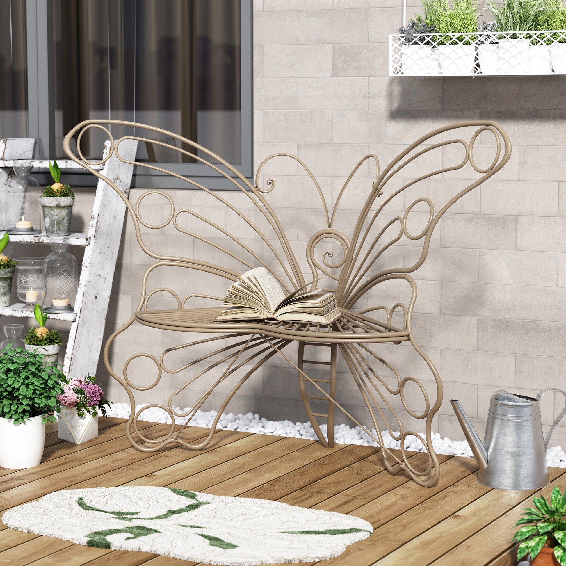 CBJCBJ 50" Weatherproof Outdoor Patio Bench，Metal Butterfly Design for Garden and Lawn Porch