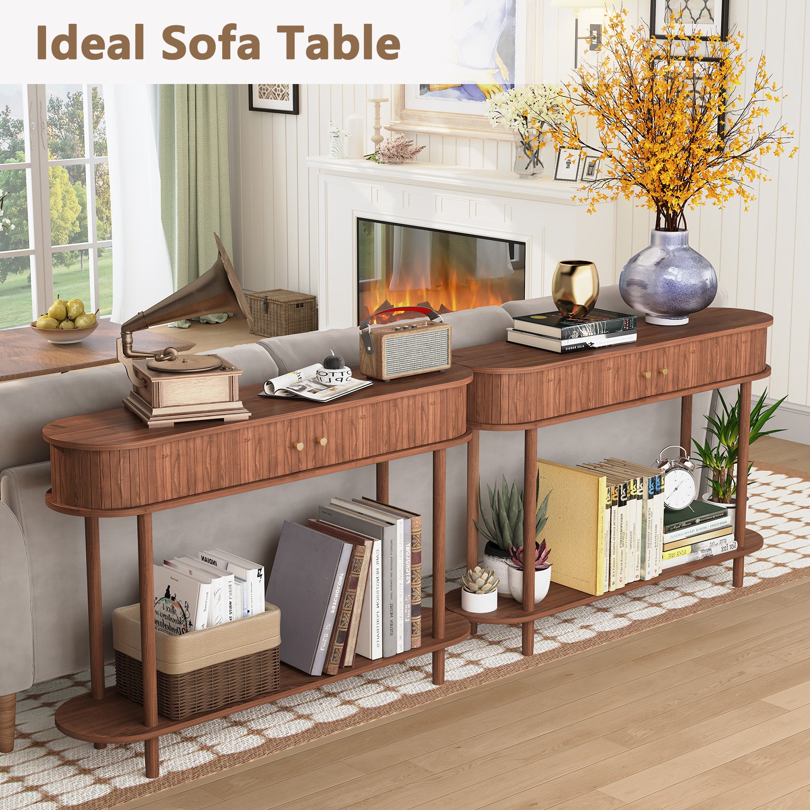 CBJCBJ 47.5" Console Modern Entryway Table with Wood Tambour Door Sofa Console &Storage Shelf for Hallway, Living Room