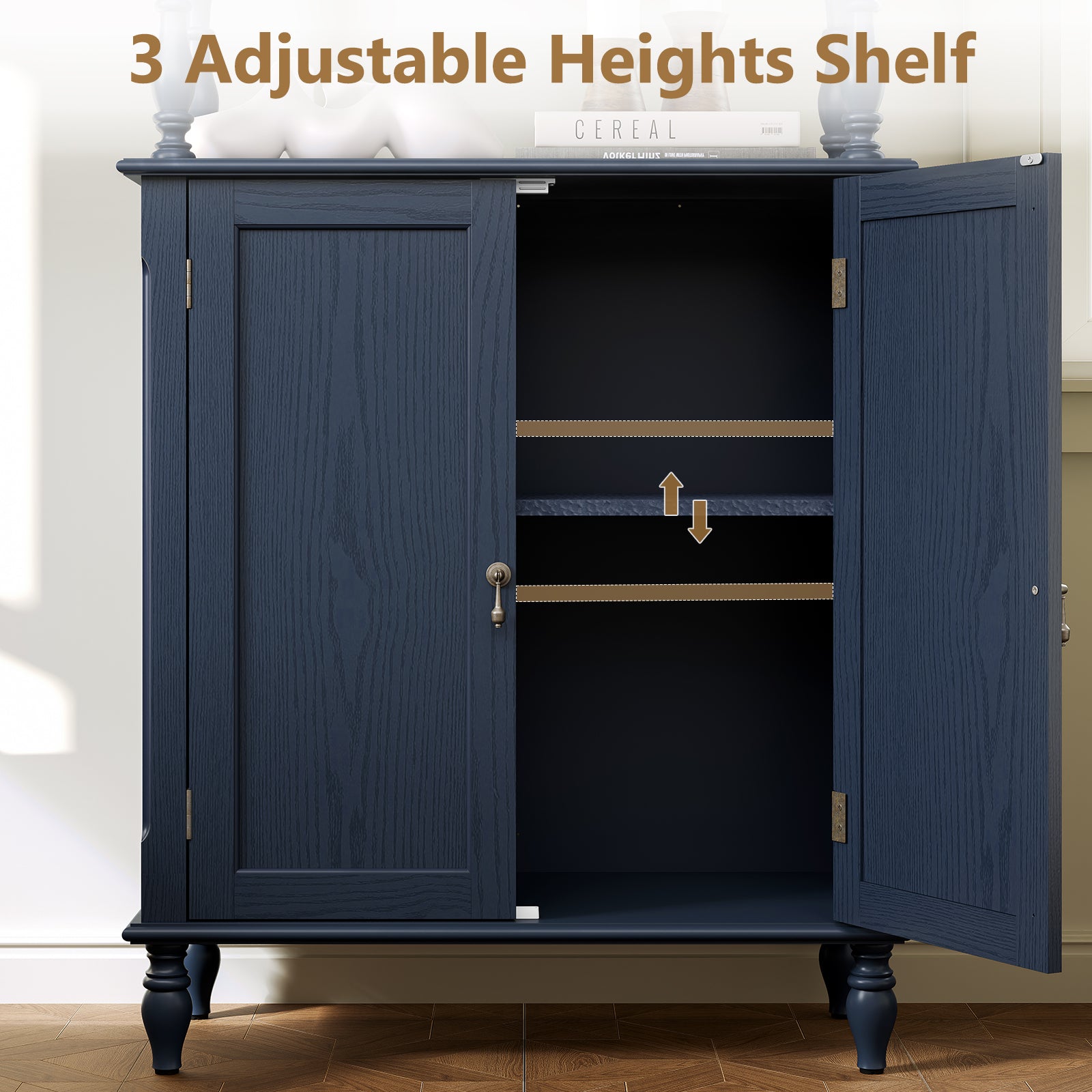 CBJCBJ 77.5" Retro Bookcase with Storage Cabinet and Removable Display Shelf, Suitable for Living Room, Study Room,Blue