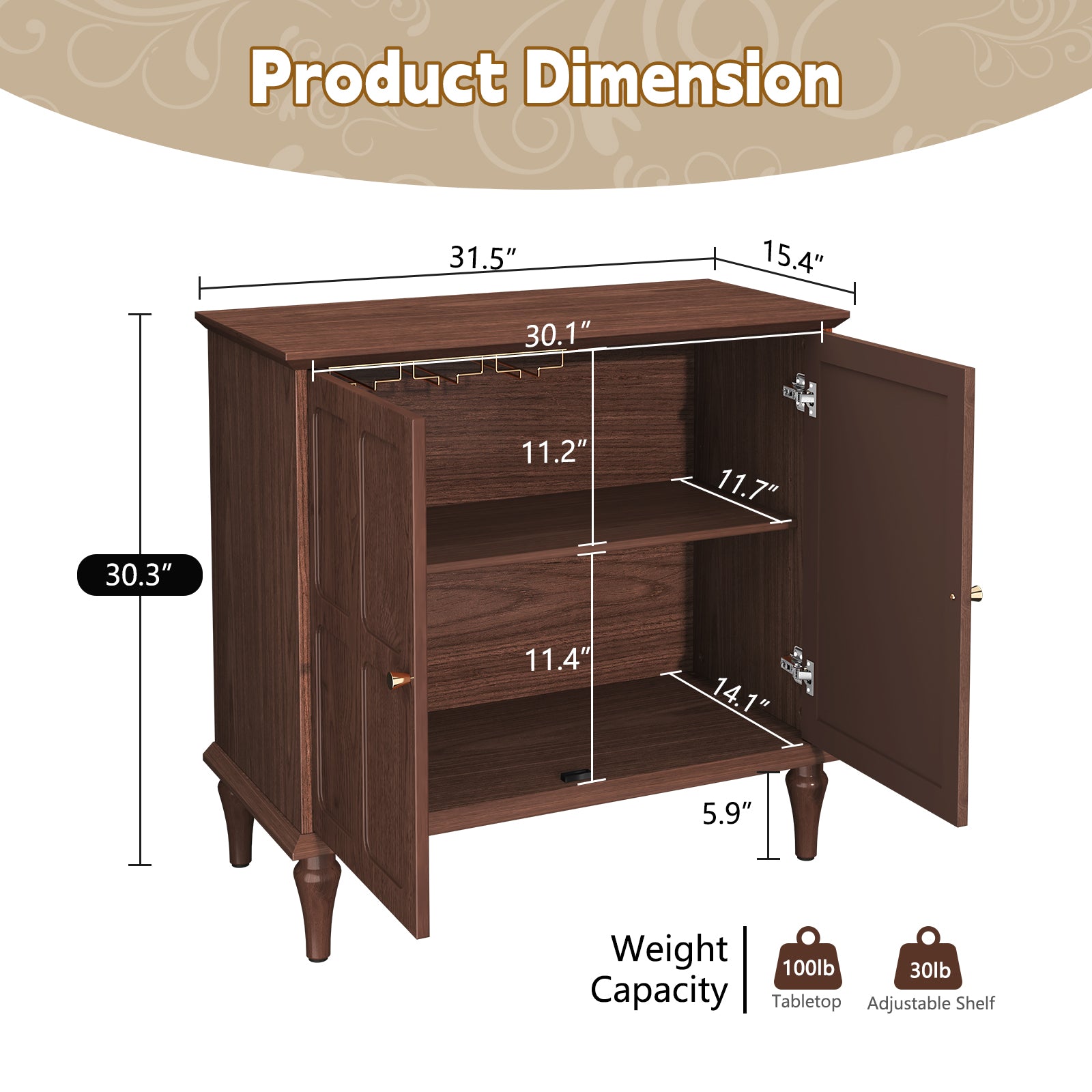 CBJCBJ Sideboard Buffet Cabinet with Storage, 31.4'' Mid Century Modern Storage Cabinet with 2 Doors and Adjustable Shelves, Accent Cabinet for Entryway, Dining Room, Living Room, Bedroom