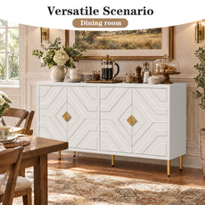 HLR 58" Modern Accent Sideboard Cabinet, 4 Doors, Adjustable Shelves, Fluted Storage Cabinet, White