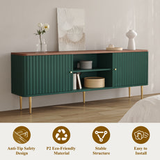 HLR 67 In Fluted TV Stand for TVs Up to 75 Inch, Mid Century Modern Entertainment Center with Storage, Green
