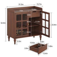 CBJCBJ Modern Wine Cabinet with Power Outlet and Glass Doors Sideboard Storage for Dining and Living Room,Brown