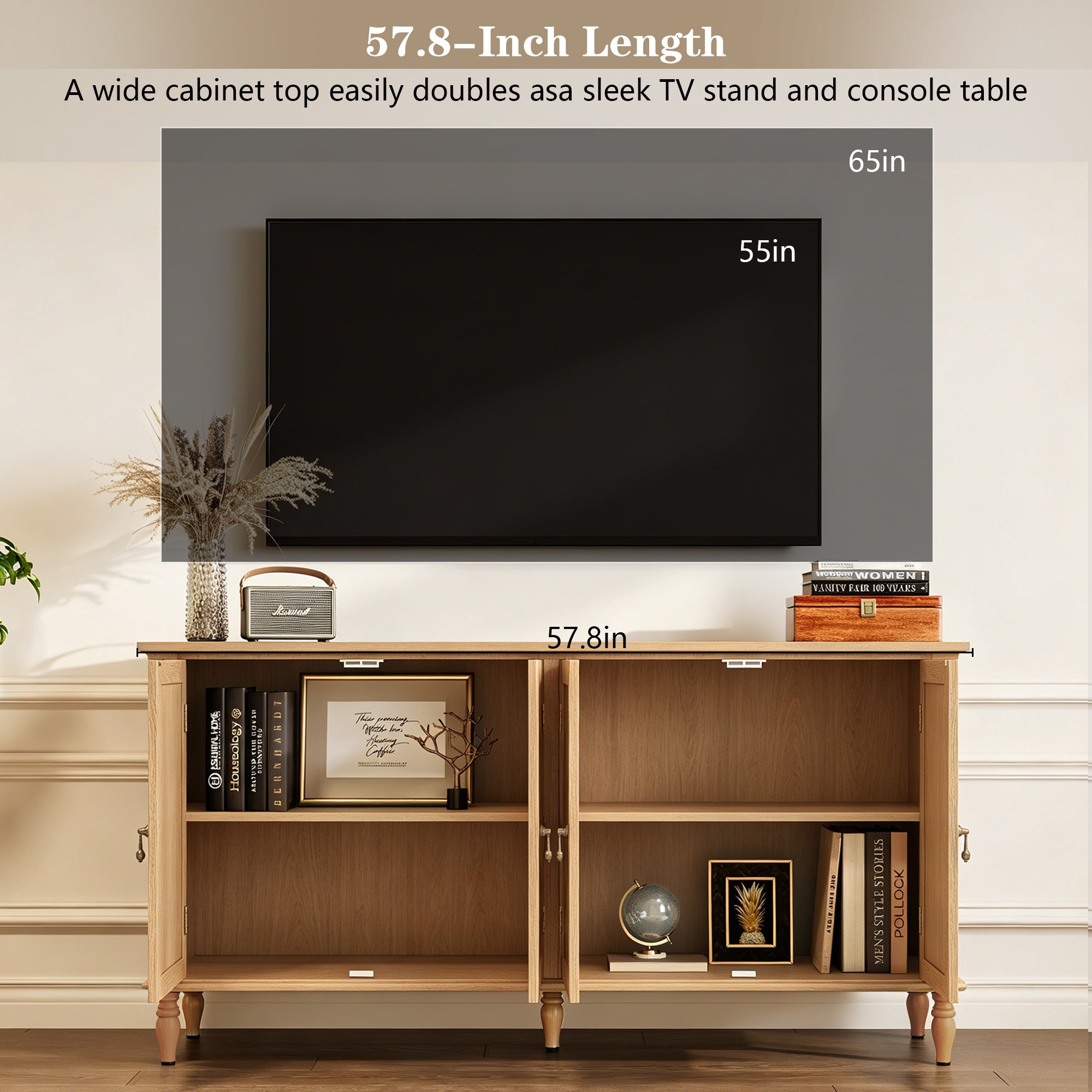 CBJCBJ 58" Retro Sideboard Buffet Cabinet with Storage, Accent Cabinet for Kitchen, Living Room,Wood