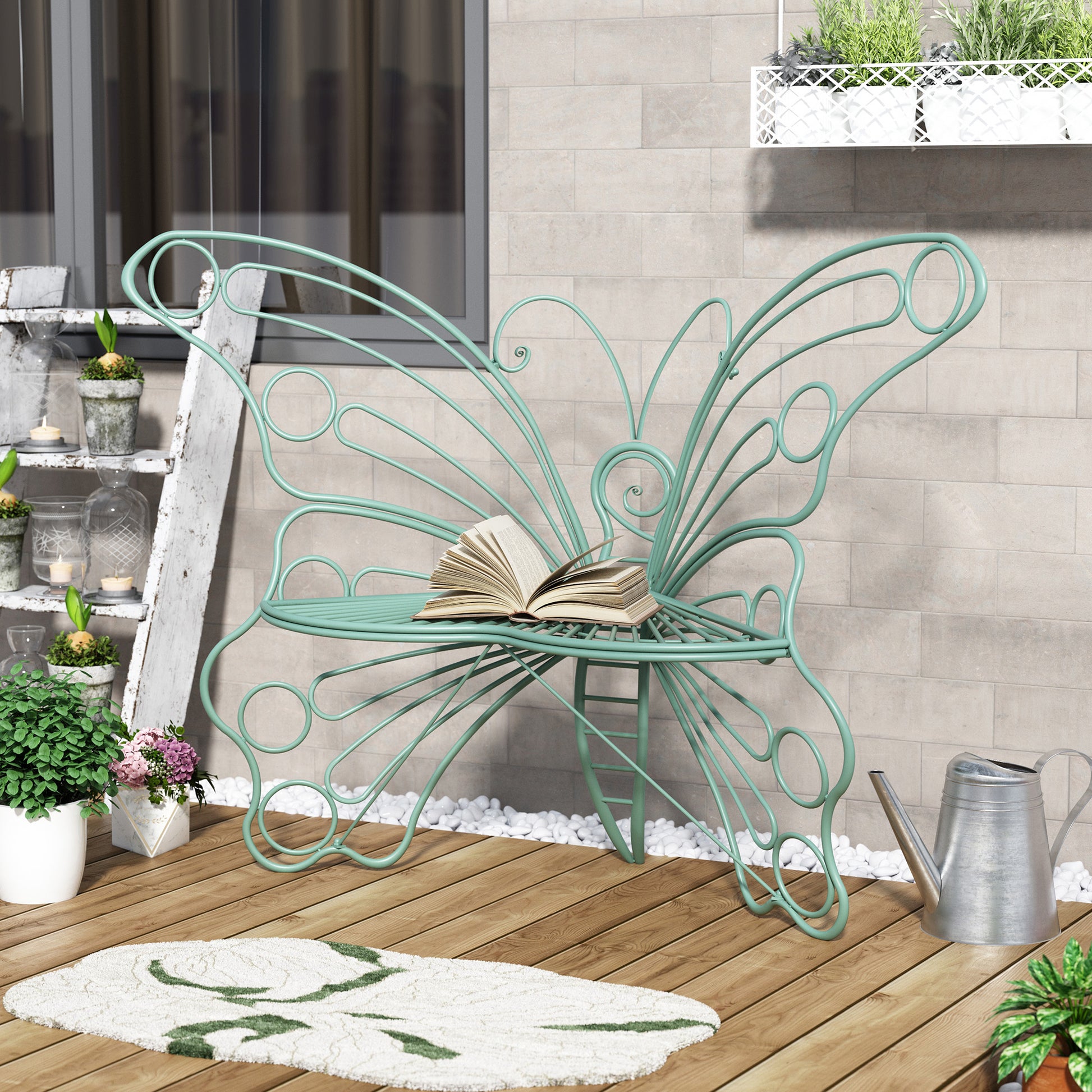 CBJCBJ 50" Weatherproof Outdoor Patio Bench，Metal Butterfly Design for Garden and Lawn Porch