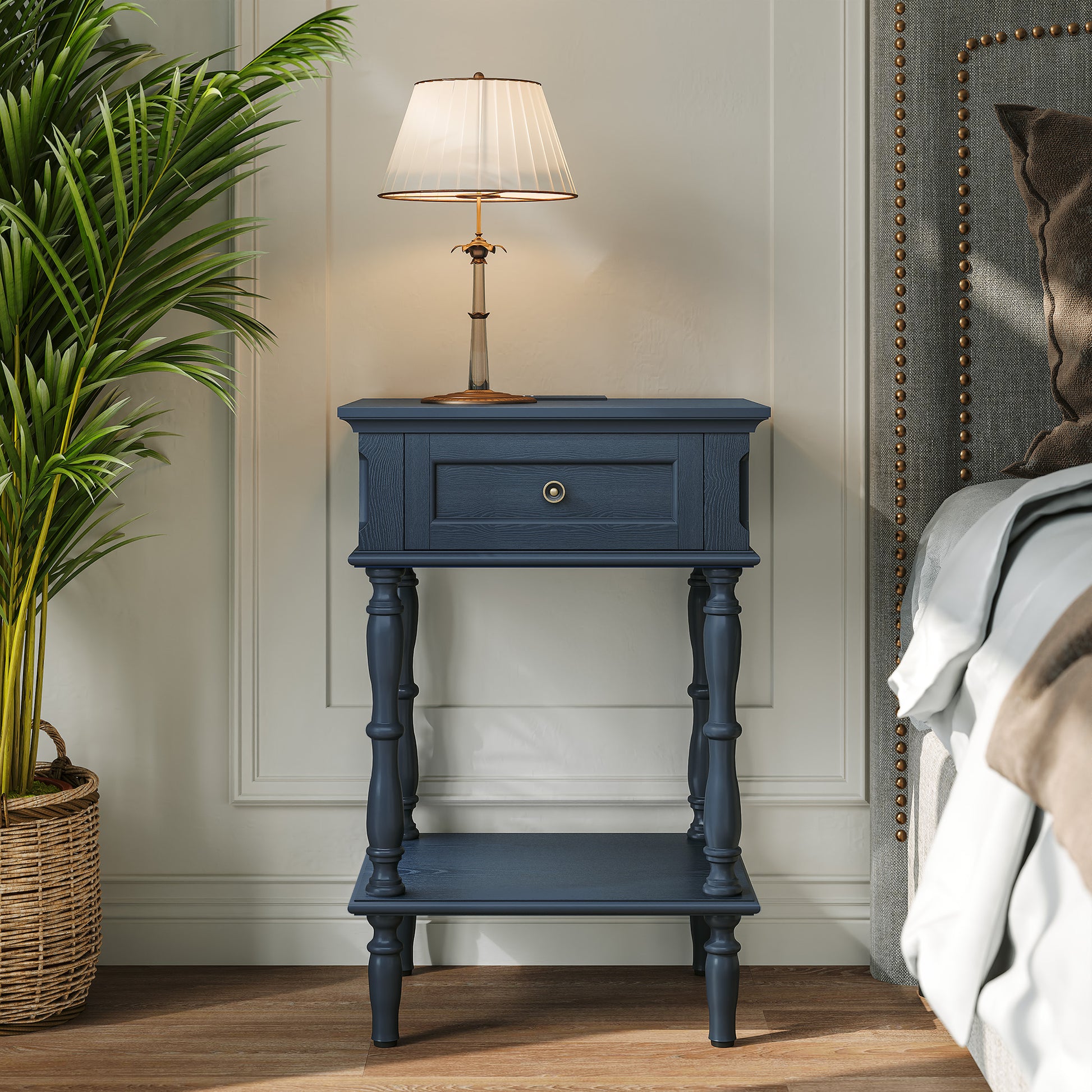 HLR 25" Mid Century Nightstand Set of 2, Assembled Wood Bedroom End Table with Drawers & Shelves