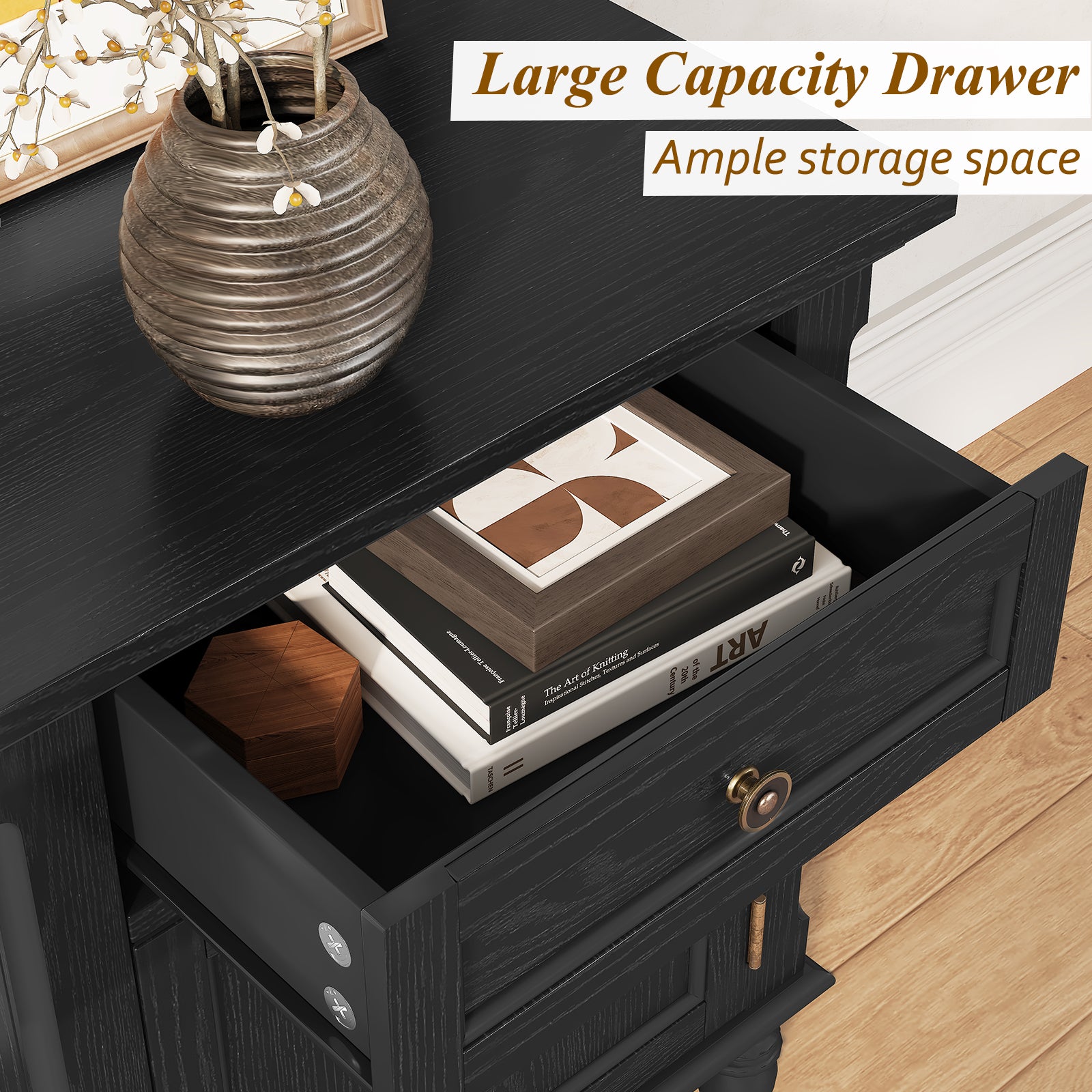 HLR 25"H Nightstands Set of 2, Modern Retro Bedside Table with Drawer, End Table for Bedroom, Black
