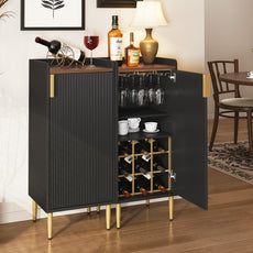 CBJCBJ Modern Wine Storage Cabinet with Rack & Adjustable shelves Coffee Bar for Kitchen, Dining Room, Apartment, Black