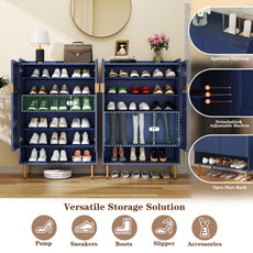 CBJCBJ 7-Tier Shoe Cabinet Storage with 2 Door and Adjustable Shelves Wood Shoes Rack for Entryway, Blue