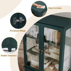 CBJCBJ Modern Bookcase with Storage, Display Cabinet with Glass Doors, Storage Cabinet with Adjustable Shelves,Green