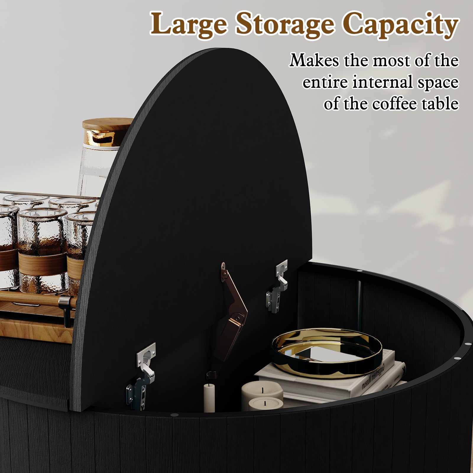 CBJCBJ 31" Modern Round Coffee Table with Sliding Door Storage, Center Table for Living Room