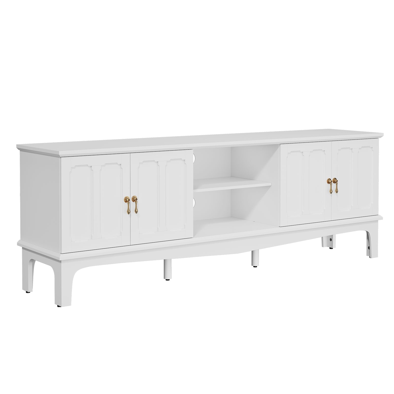 HLR Modern 67" TV Stand, for TVs up to 75", Entertainment Center with Curved Base for Living Room, White