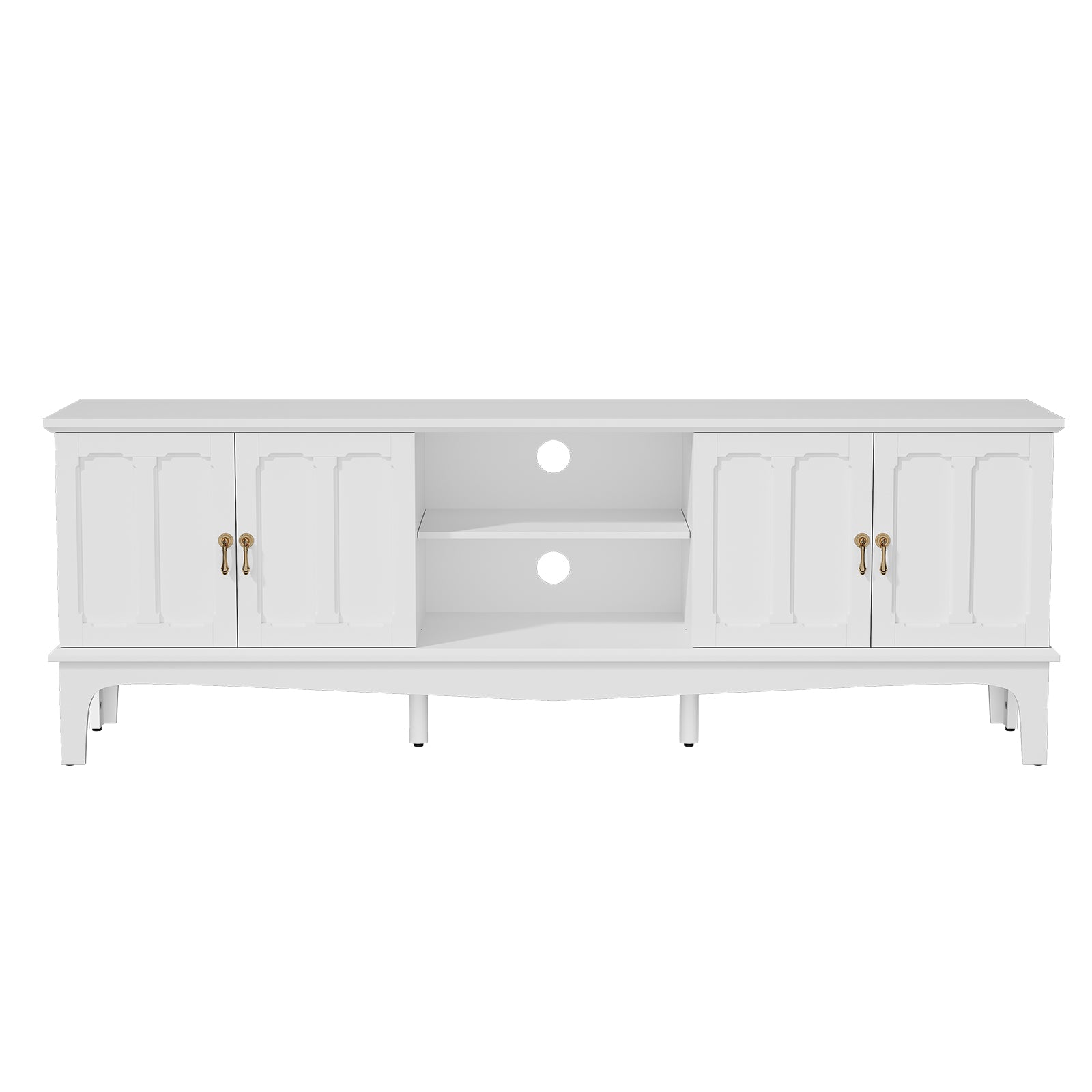 HLR Modern 67" TV Stand, for TVs up to 75", Entertainment Center with Curved Base for Living Room, White