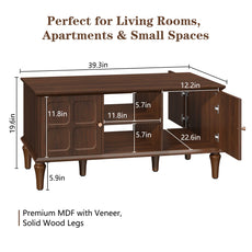CBJCBJ Mid-Century Coffee Table,Living Room Center Table with 4-Door Storage and Open Storage, Brown