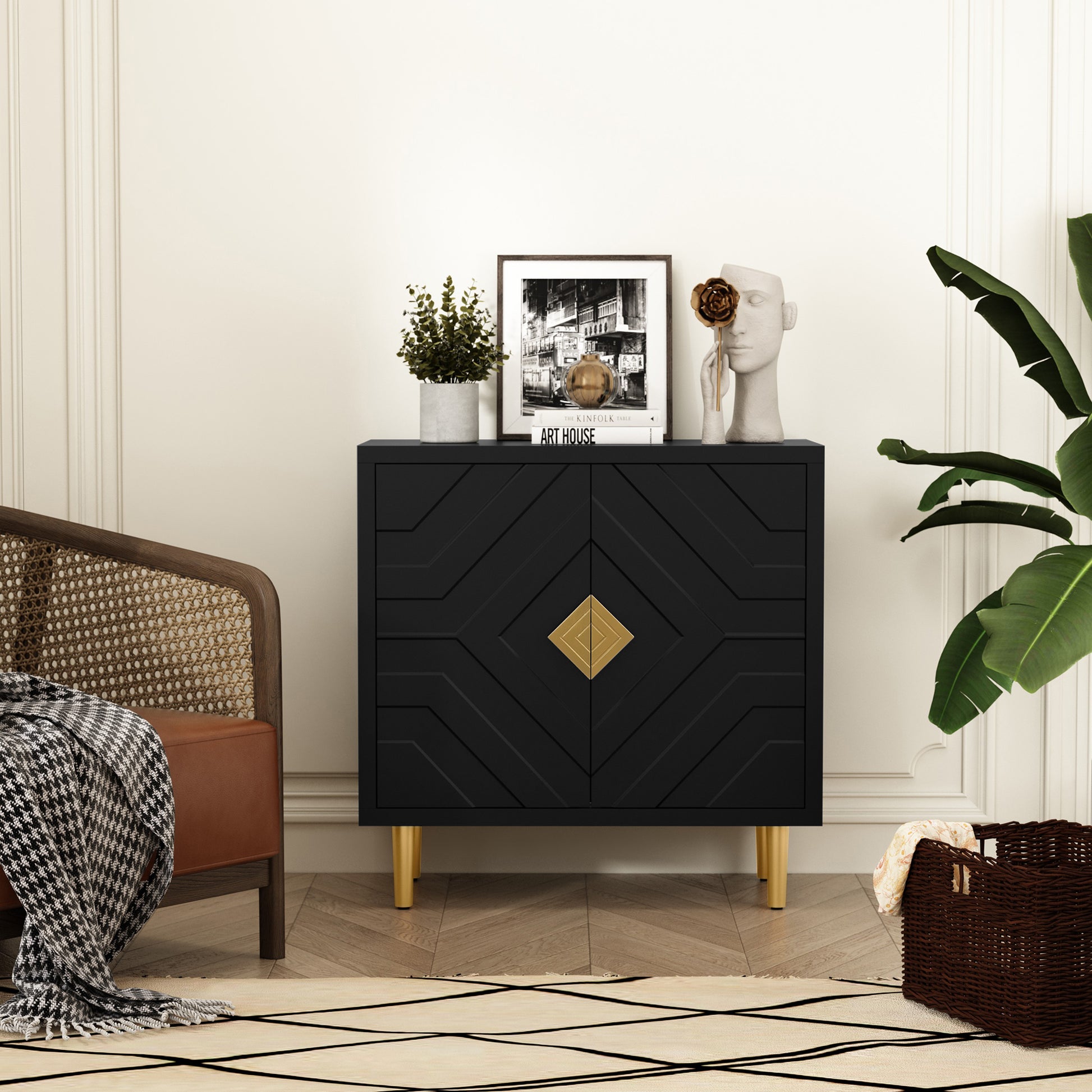 CBJCBJ 31.7" Modern Accent Sideboard Buffet Cabinet with 2 Doors & Shelves, Credenza for Living Room Storage, Black