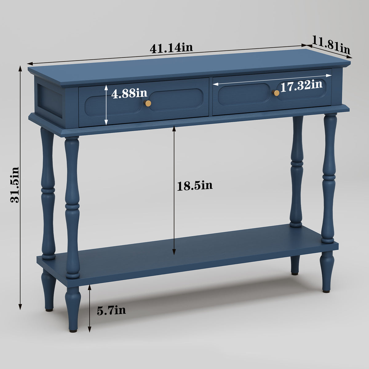 HLR 41" Mid Century Console Tables, Entryway Tables with 2 Drawers, 10 Mins Assembly, Blue
