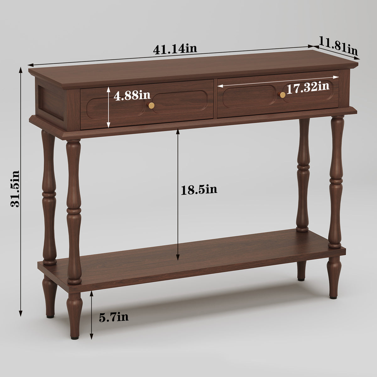 HLR 41" Mid Century Console Tables, Entryway Tables with 2 Drawers, 10 Mins Assembly, Brown
