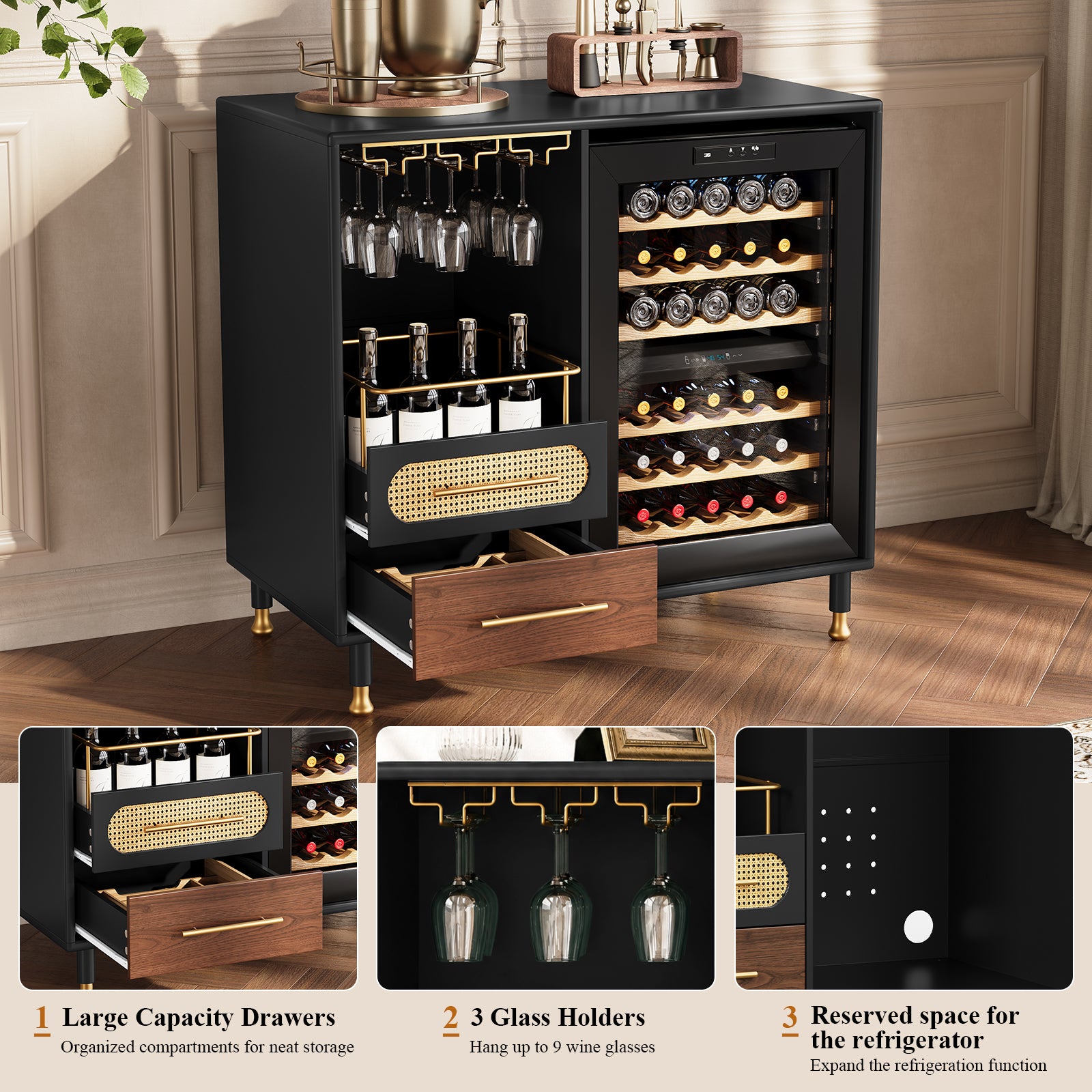 CBJCBJ Modern Wine Bar Cabinet with Ice Bar, Coffee Bar for Dining Room (No Refrigerator Included),Black