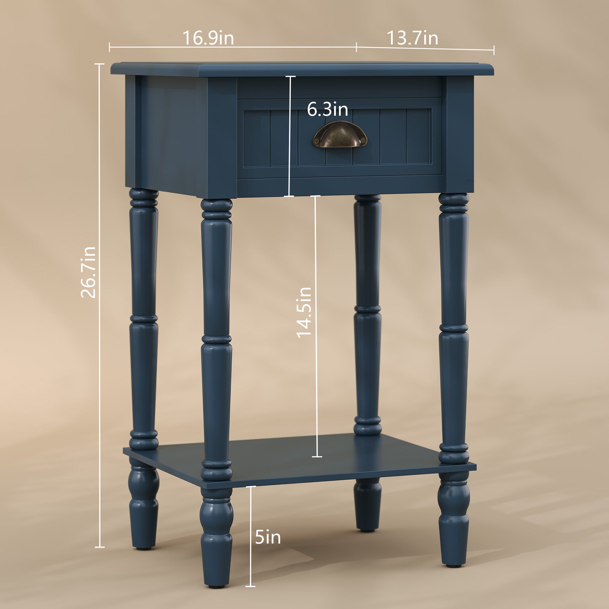 HLR 26"H Modern Nightstand with Drawer, Minimal Assembly Wood End Table for Bedroom, Blue