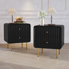 CBJCBJ Modern Bedroom Nightstand Set of 2, 20-Inch Wood Bedside Table with 2 Drawers and Gold Handles, Black