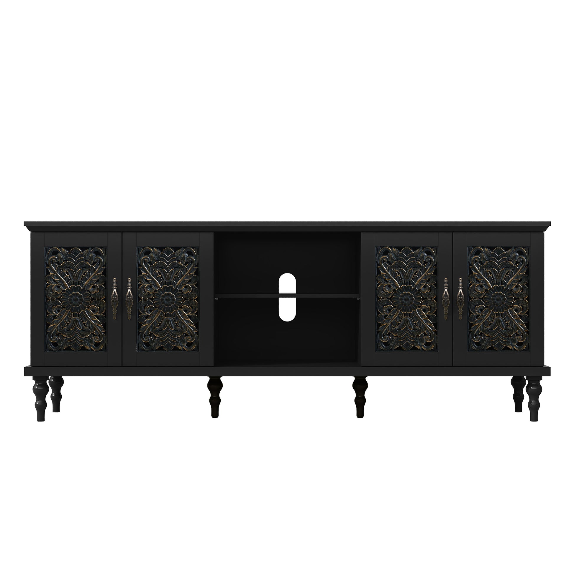 HLR® 67'' Vintage TV Stand with Hollow Carved Doors