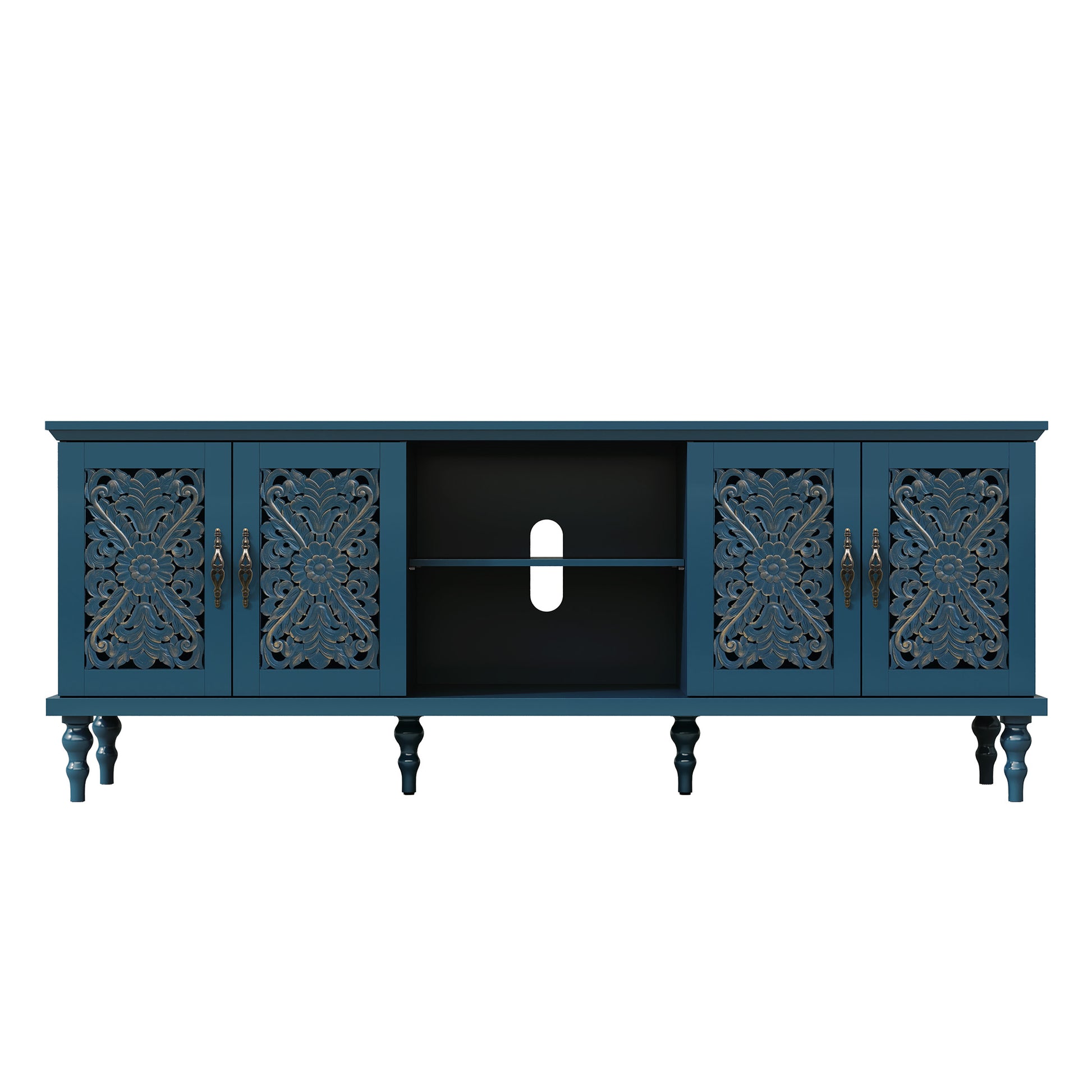 HLR® 67'' Vintage TV Stand with Hollow Carved Doors