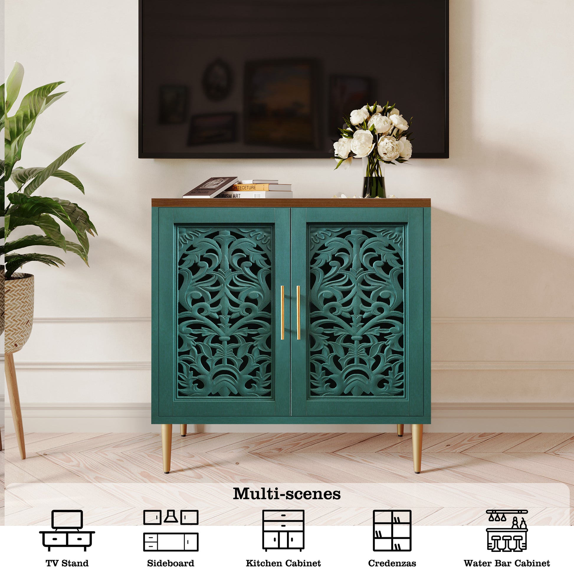 HLR 31.4" Accent Cabinet, 2 Doors Sideboards and Buffets Cabinet with Storage for Living Room, Green