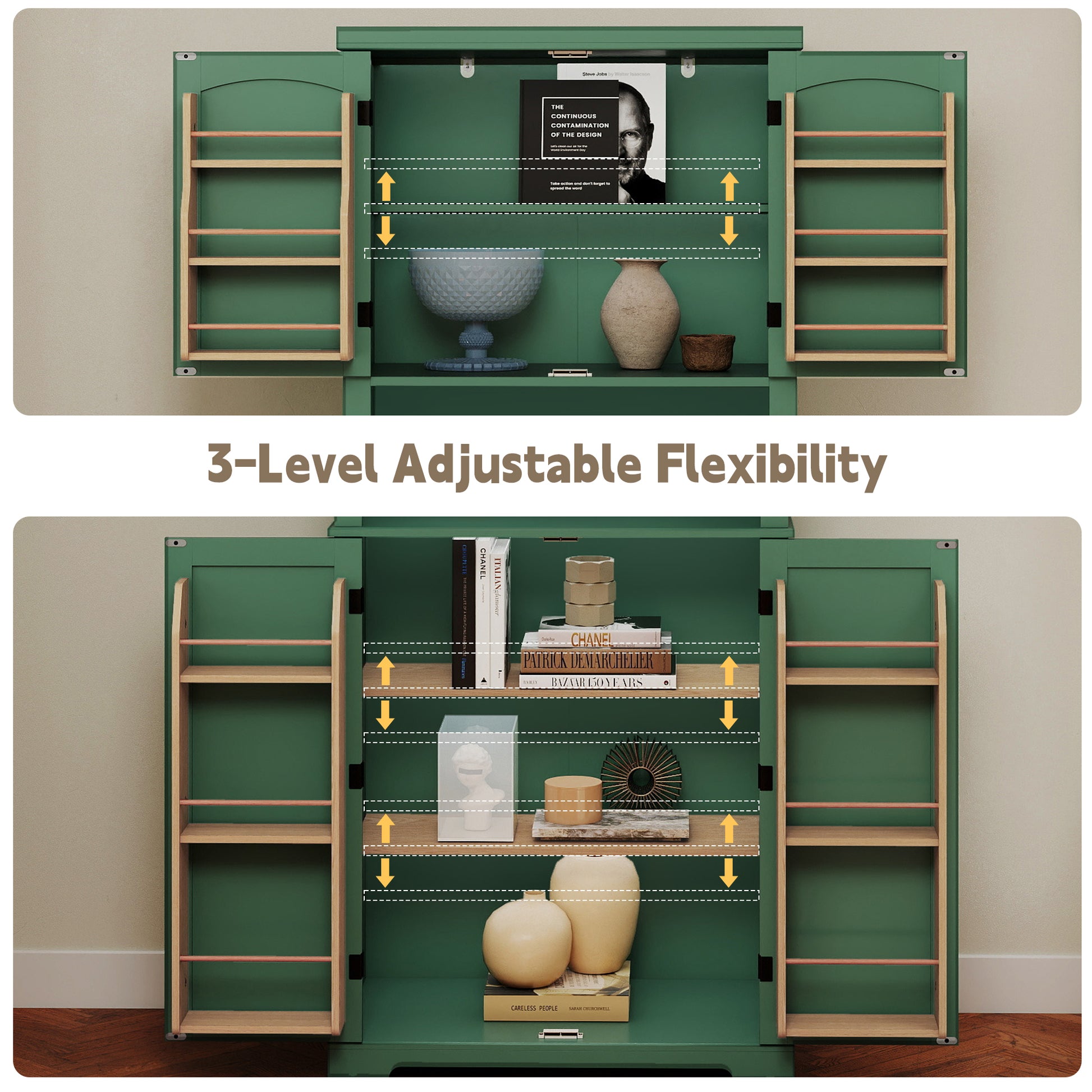 HLR 72" Kitchen Pantry Cabinet, Freestanding Pantry Storage Cabinet with Hutch & Shelves, Green