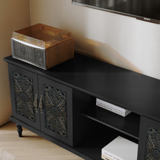 HLR Retro 67" TV Stand, for TVs up to 75", Living Room Entertainment Center with Carved Storage Cabinet, Black