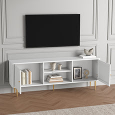CBJCBJ Modern Fluted 67" TV Stand for 75inch TV with Storage, Entertainment Center for Living Room,White