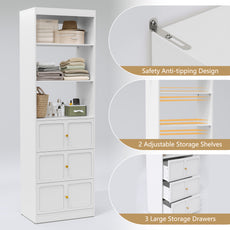 HLR Open Wardrobe Closet System with Adjustable Hanging Rods, Storage Cabinet with Drawers and Shelves, White