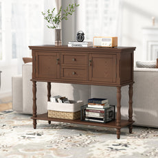 CBJCBJ 42'' Farmhouse Console Table , 2 Drawer Narrow Long Entryway Table with Open Storage Shelf , for Living Room,Brown