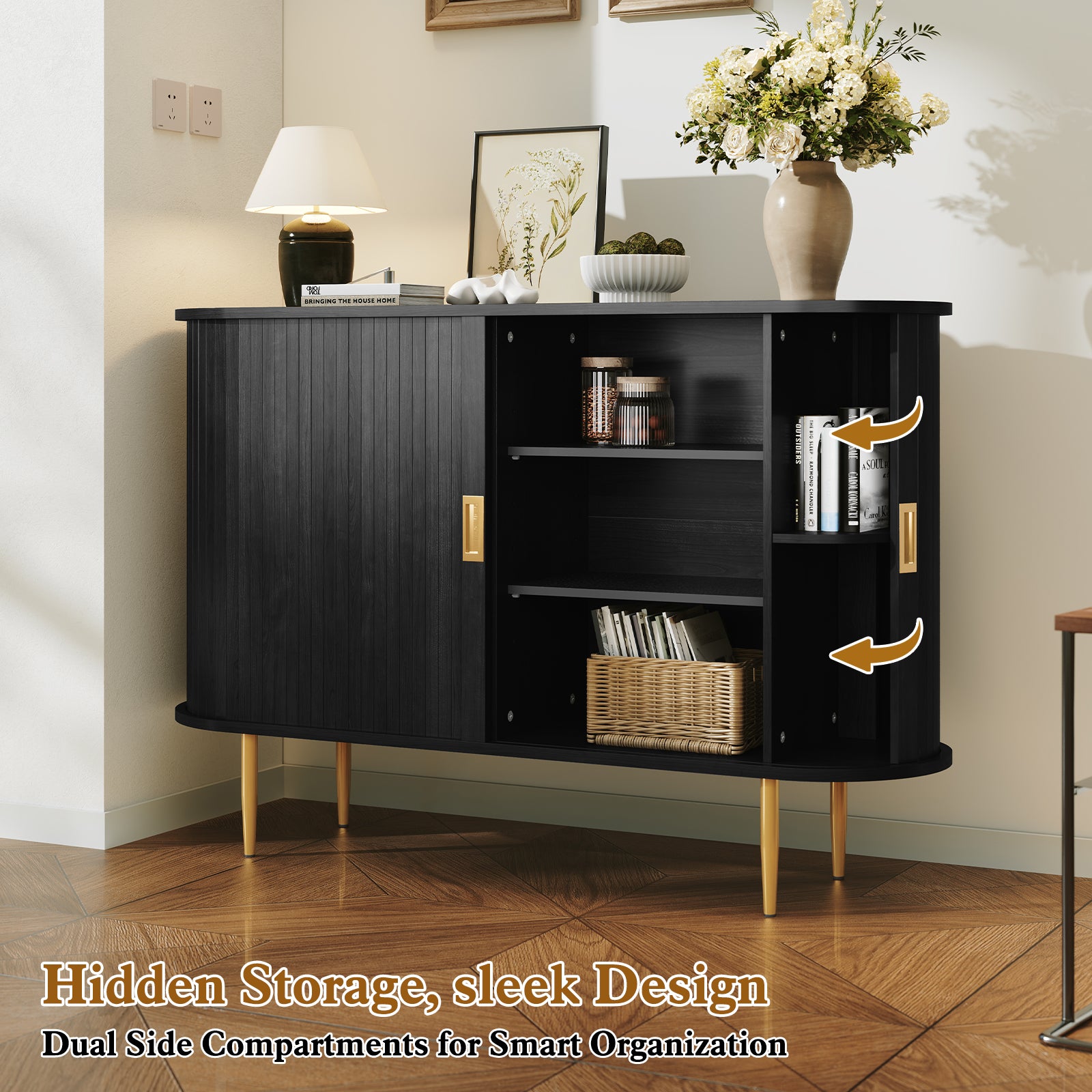 CBJCBJ 47" Sideboard Buffet Cabinet with Storage, Modern Accent Cabinet for Dining Room,Black