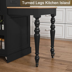 CBJCBJ Modern Extendable Kitchen Islands on Wheels with Power Outlet, Dining Table Cart with 4 Doors Storage, Black