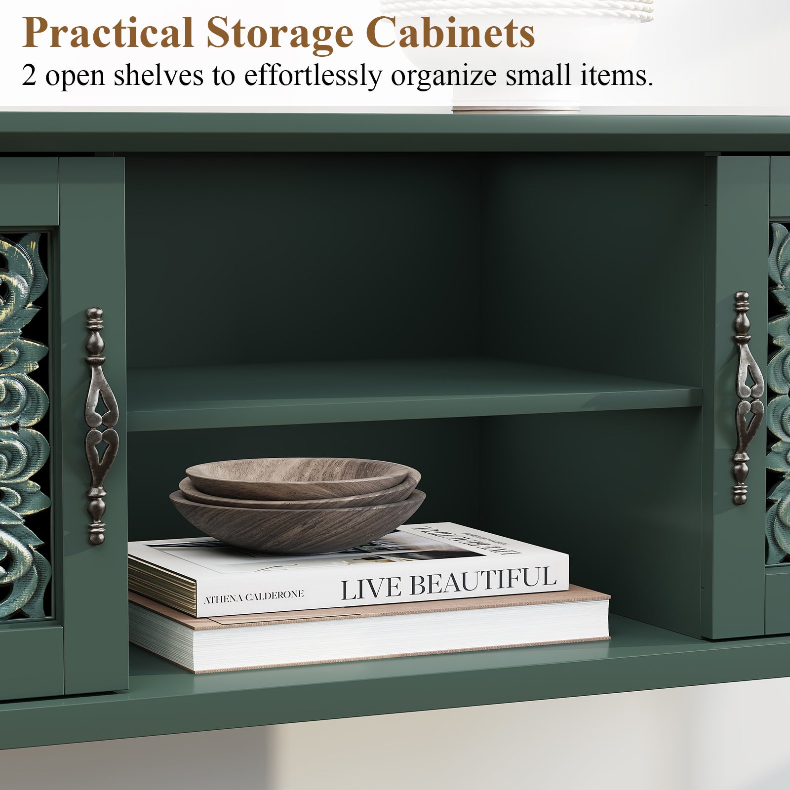 HLR Modern 42" Console Table with Storage, Entryway Table Wood Behind Couch with Shelves for Living Room, Green