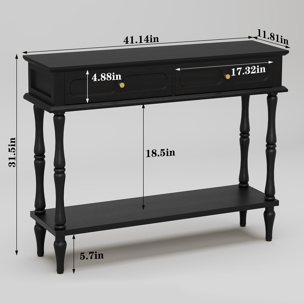 HLR 41" Mid Century Console Tables, Entryway Tables with 2 Drawers, 10 Mins Assembly, Black