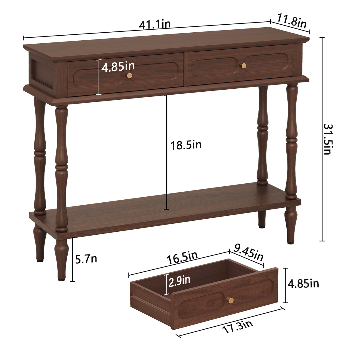 CBJCBJ Minimal Assembly Console Table, Entryway Table with 2 Drawers and Open Shelf, for Living Room, Brown