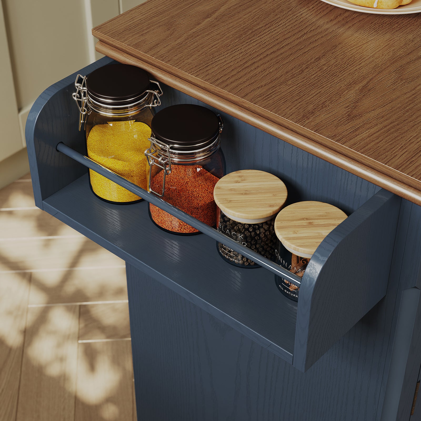 HLR Small Kitchen Islands Table with Storage, Rolling Wood Microwave Cart on Wheels for Dining Room, Blue