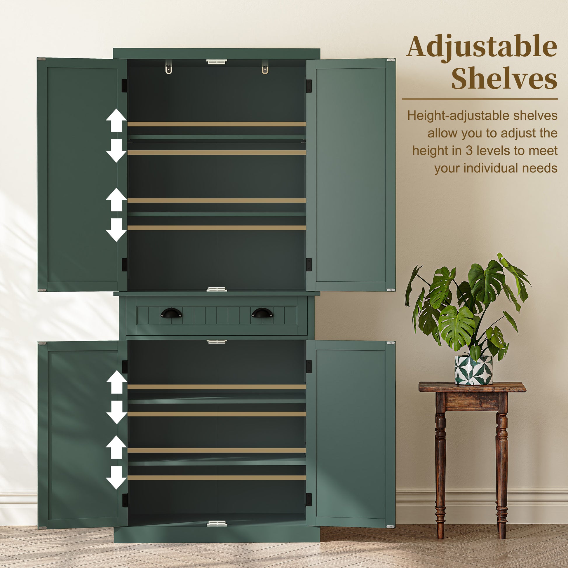 HLR 72" Tall Kitchen Pantry Cabinet with Drawer & Adjustable Shelves, Freestanding Storage Cabinet, Green