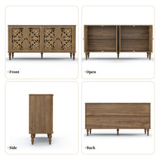 HLR 63" Mid Century Rounded Corners Sideboards Buffets Cabinet with 4 Doors Storage for Kitchen Dining, Brown