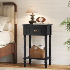 CBJCBJ 26.8"H Retro Nightstands Set of 2, Side Table with Drawers and Open Shelves, for Bedrooms and Sofas,Black