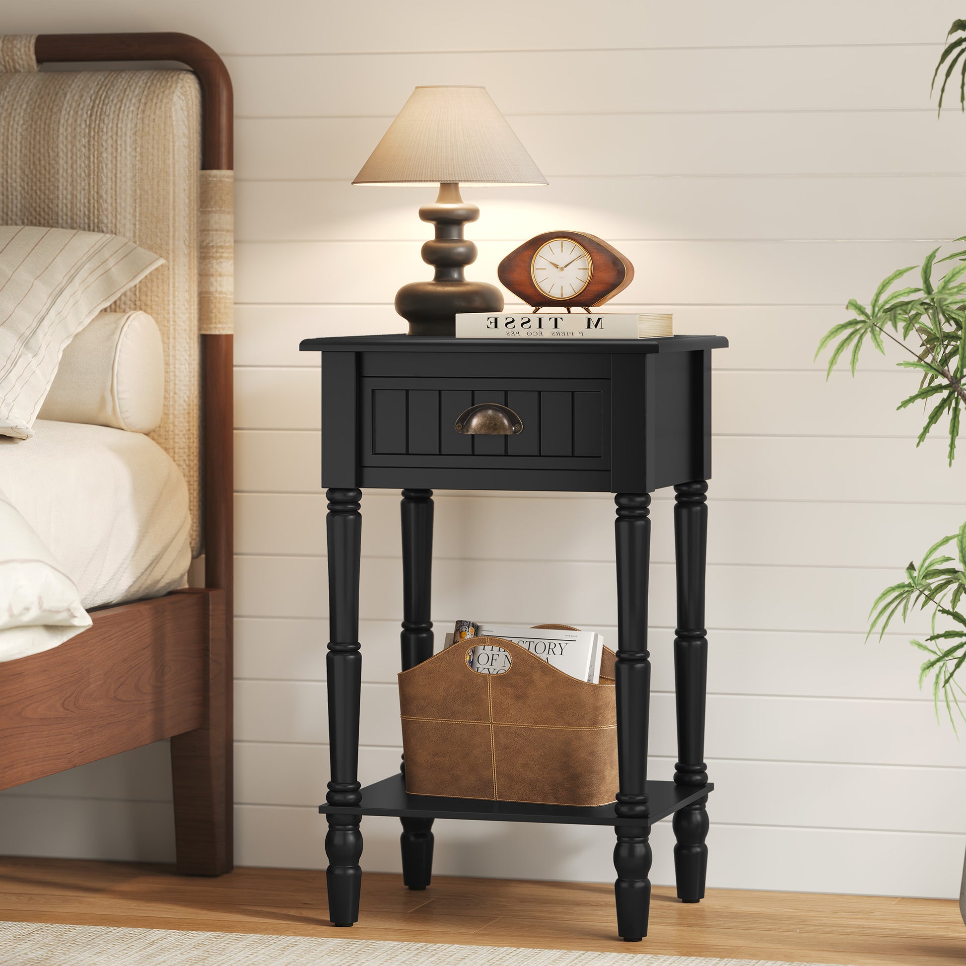 CBJCBJ 26.8"H Retro Nightstands Set of 2, Side Table with Drawers and Open Shelves, for Bedrooms and Sofas,Black