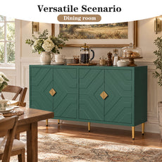 HLR 58" Modern Accent Sideboard Cabinet, 4 Doors, Adjustable Shelves, Fluted Storage Cabinet, Green
