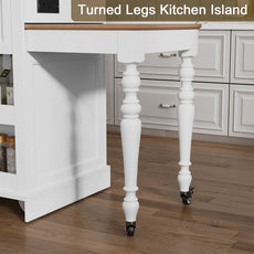CBJCBJ Modern Extendable Kitchen Islands on Wheels with Power Outlet, Dining Table Cart with 2 Doors Storage, White